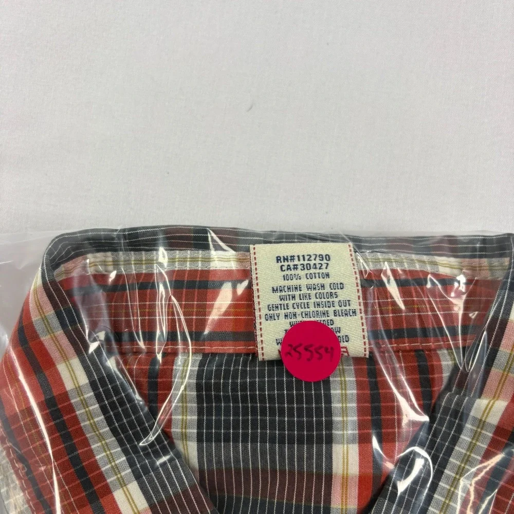 True Religion Western Shirt Mens 3XL Orange Plaid Pearl Snap Up Long Sleeve‎ NEW